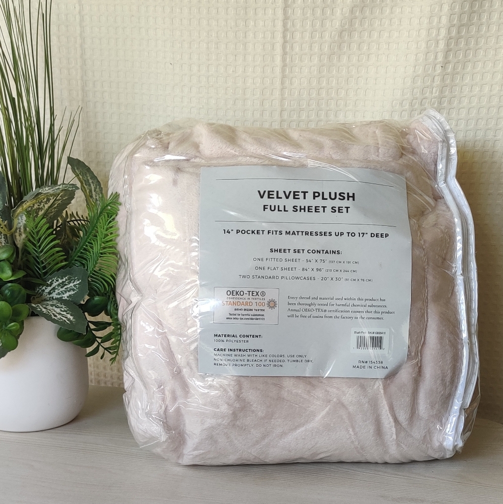 Great Bay Home Velvet Plush Full Sheet Set - Blush Pink